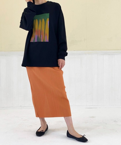 ottilie（オティーリエ）の「リブタイトスカート（スカート・レディース・オレンジ/グレイッシュベージュ/ブラック/チャコールグレー/グリーン/ライトベージュ/ブルー・FREE）」の18枚目の写真