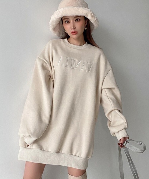 EIMY ISTOIRE（エイミーイストワール）の「フロントロゴミニワンピース（スウェット・レディース・ベージュ/ブラック/ピンク/ブルー/ブラウン/アイボリー/ラベンダー/ライム・FREE）」の9枚目の写真