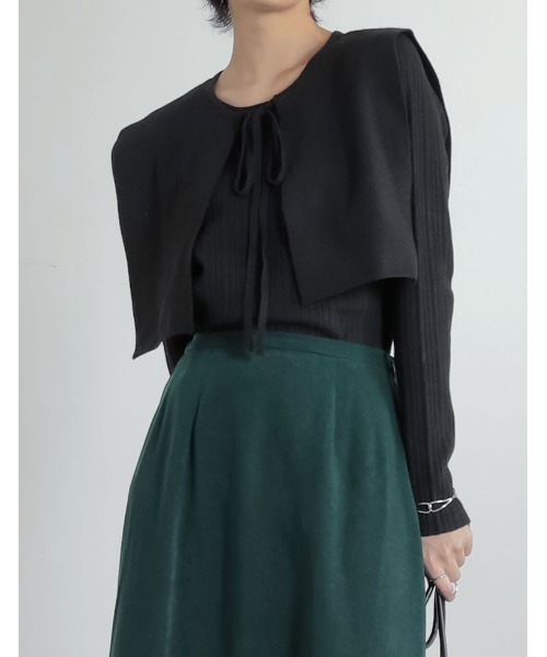 Re:EDIT（リエディ）の「付け襟×ランダムリブニットトップス（ニット/セーター・レディース・ブラック/ベージュ/モカ・MEDIUM/LARGE）」の2枚目の写真