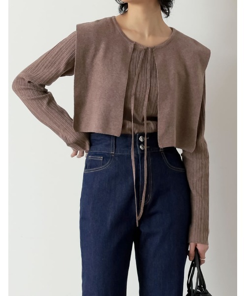 Re:EDIT（リエディ）の「付け襟×ランダムリブニットトップス（ニット/セーター・レディース・ブラック/ベージュ/モカ・MEDIUM/LARGE）」の3枚目の写真