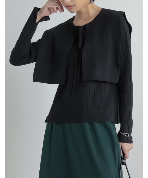 Re:EDIT（リエディ）の「付け襟×ランダムリブニットトップス（ニット/セーター・レディース・ブラック/ベージュ/モカ・MEDIUM/LARGE）」の12枚目の写真