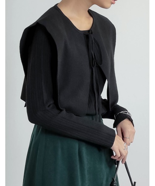 Re:EDIT（リエディ）の「付け襟×ランダムリブニットトップス（ニット/セーター・レディース・ブラック/ベージュ/モカ・MEDIUM/LARGE）」の13枚目の写真