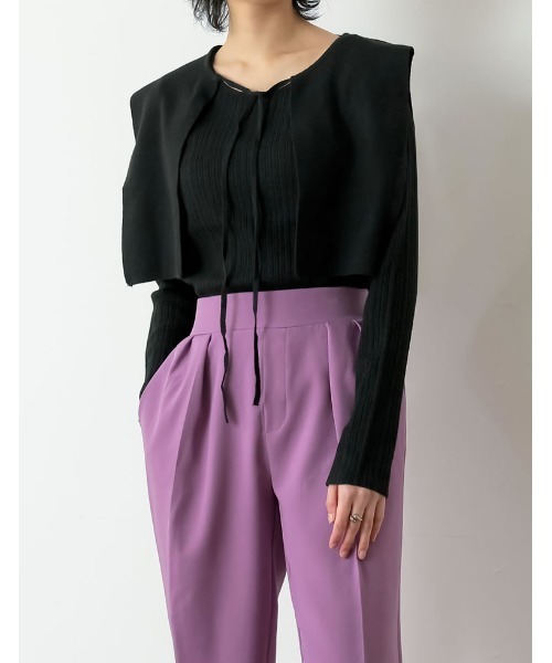 Re:EDIT（リエディ）の「付け襟×ランダムリブニットトップス（ニット/セーター・レディース・ブラック/ベージュ/モカ・MEDIUM/LARGE）」の17枚目の写真