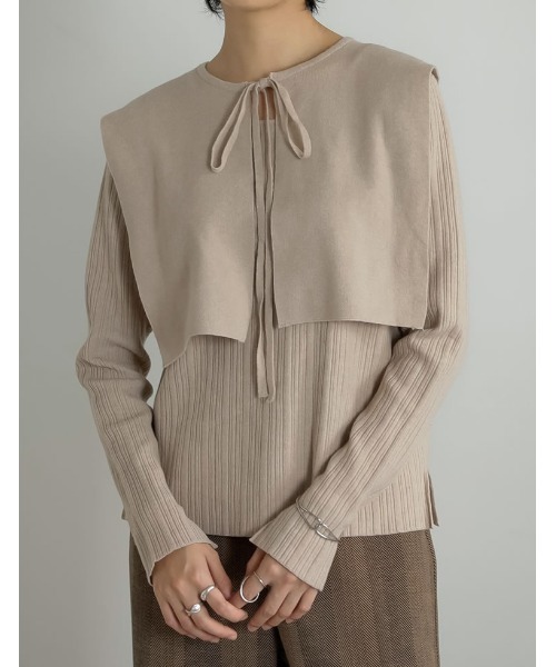 Re:EDIT（リエディ）の「付け襟×ランダムリブニットトップス（ニット/セーター・レディース・ブラック/ベージュ/モカ・MEDIUM/LARGE）」の21枚目の写真