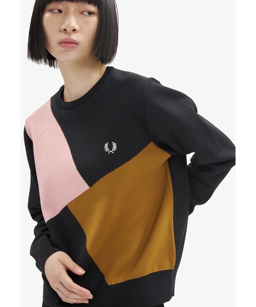 FRED PERRY(フレッドペリー)の「Colour Block Knitwear(ニット/セーター・レディース・ホワイト/ブラック・10)」の1枚目の写真