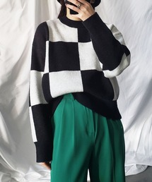 me+em select | ツートーンブロックチェックワイドニット(ニット/セーター)