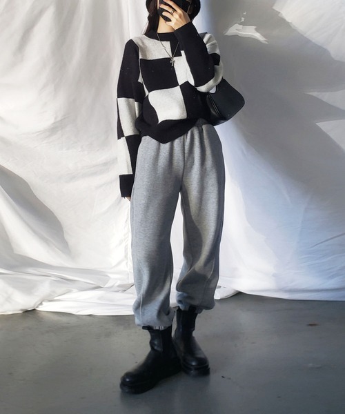 me+em select（ミームセレクト）の「ツートーンブロックチェックワイドニット（ニット/セーター・レディース・ブラック/ブラウン/グレー・FREE）」の6枚目の写真