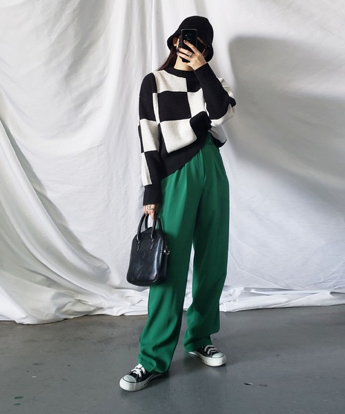 me+em select（ミームセレクト）の「ツートーンブロックチェックワイドニット（ニット/セーター・レディース・ブラック/ブラウン/グレー・FREE）」の10枚目の写真