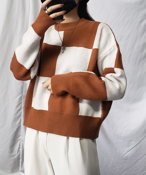 me+em select（ミームセレクト）の「ツートーンブロックチェックワイドニット（ニット/セーター・レディース・ブラック/ブラウン/グレー・FREE）」の16枚目の写真