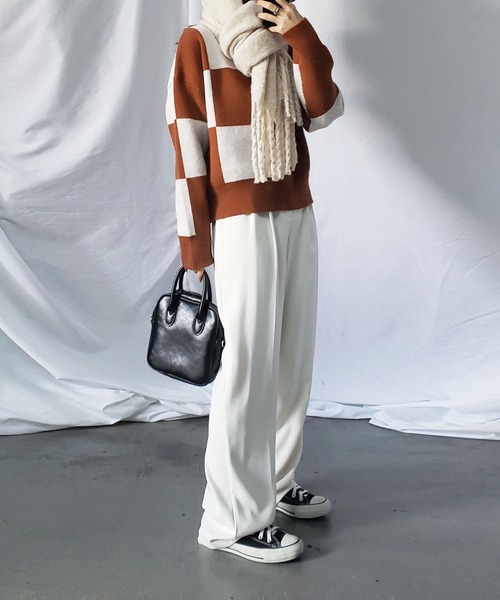 me+em select（ミームセレクト）の「ツートーンブロックチェックワイドニット（ニット/セーター・レディース・ブラック/ブラウン/グレー・FREE）」の18枚目の写真