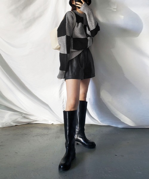 me+em select（ミームセレクト）の「ツートーンブロックチェックワイドニット（ニット/セーター・レディース・ブラック/ブラウン/グレー・FREE）」の14枚目の写真