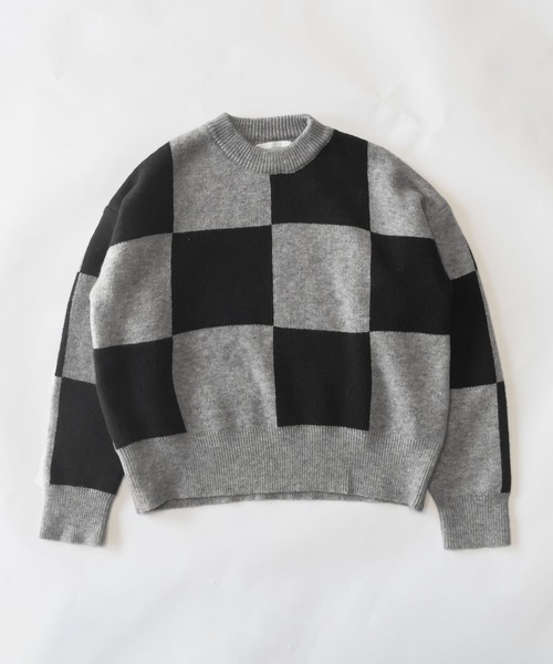 me+em select（ミームセレクト）の「ツートーンブロックチェックワイドニット（ニット/セーター・レディース・ブラック/ブラウン/グレー・FREE）」の22枚目の写真