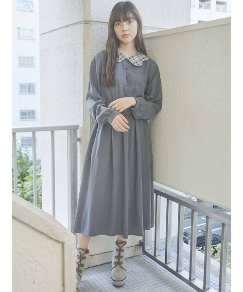 merry jenny（メリージェニー）の「スカラップカラーワンピース（ワンピース・レディース・ダークグリーン/ベージュ/ブルー・FREE）」の3枚目の写真