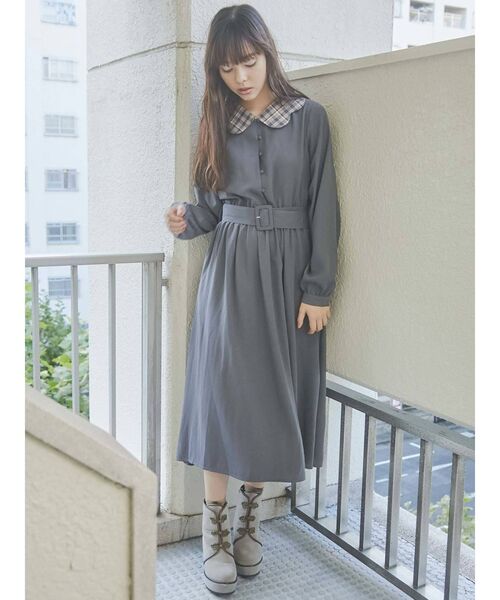 merry jenny（メリージェニー）の「スカラップカラーワンピース（ワンピース・レディース・ダークグリーン/ベージュ/ブルー・FREE）」の4枚目の写真