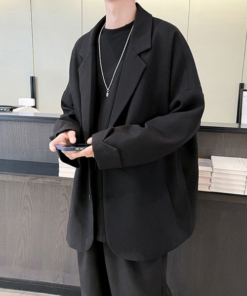 aimoha（アイモハ）の「【aimoha Men's】 薄手テーラードジャケット (OG)【セットアップ対応】 (LR)（テーラードジャケット・メンズ・ブラック/チョコ/ベージュ/ダークグレー/ダークブラウン/ブルー/レッド・MEDIUM/LARGE/X-LARGE/XX-LARGE）」の8枚目の写真