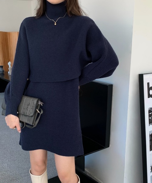 emi+（エミプラス）の「ハイネックリブニット＋ノースリーブワンピース２点セット（ワンピース・レディース・ブラック/アイボリー/モカ/グレー/ライトカーキ/ブラウン/ボルドー/ネイビー・FREE）」の7枚目の写真