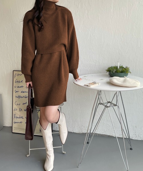 emi+（エミプラス）の「ハイネックリブニット＋ノースリーブワンピース２点セット（ワンピース・レディース・ブラック/アイボリー/モカ/グレー/ライトカーキ/ブラウン/ボルドー/ネイビー・FREE）」の17枚目の写真