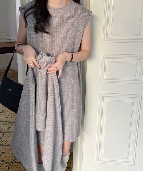 emi+（エミプラス）の「ハイネックリブニット＋ノースリーブワンピース２点セット（ワンピース・レディース・ブラック/アイボリー/モカ/グレー/ライトカーキ/ブラウン/ボルドー/ネイビー・FREE）」の21枚目の写真