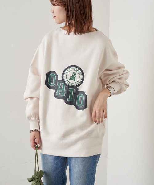 CIAOPANIC TYPY（チャオパニックティピー）の「裏起毛ボートネックプリントチュニックスウェット（スウェット・レディース・チャコールグレー/パープル/オフホワイト・ONE SIZE）」の4枚目の写真