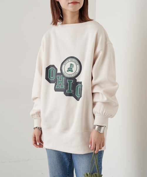 CIAOPANIC TYPY（チャオパニックティピー）の「裏起毛ボートネックプリントチュニックスウェット（スウェット・レディース・チャコールグレー/パープル/オフホワイト・ONE SIZE）」の6枚目の写真