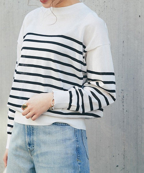 RIVE DROITE（リヴドロワ）の「パネルボーダーニット（ニット/セーター・レディース・オフホワイト/ブラック・FREE）」の9枚目の写真