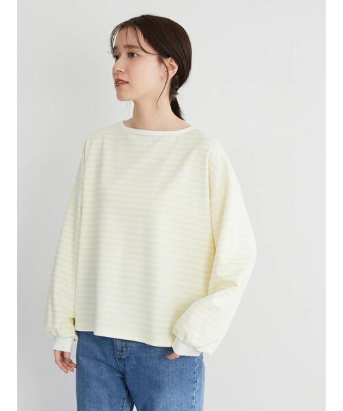 Green　Parks（グリーンパークス）の「ポンチボーダー袖ボリュームプルオーバー＊（Tシャツ/カットソー・レディース・ネイビー/サックスブルー/イエロー・FREE）」の19枚目の写真