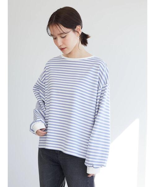 Green　Parks（グリーンパークス）の「ポンチボーダー袖ボリュームプルオーバー＊（Tシャツ/カットソー・レディース・ネイビー/サックスブルー/イエロー・FREE）」の20枚目の写真