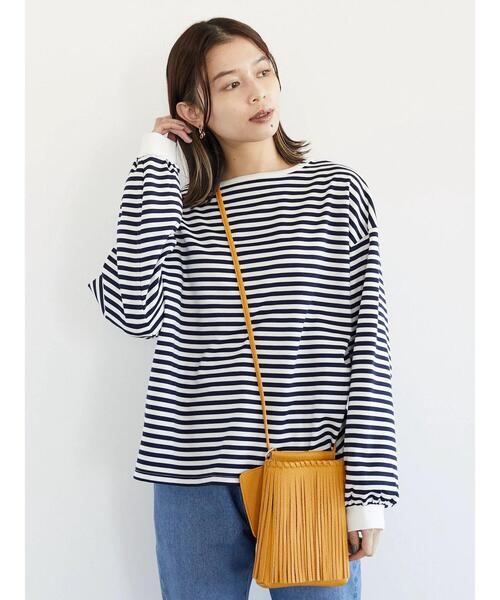 Green　Parks（グリーンパークス）の「ポンチボーダー袖ボリュームプルオーバー＊（Tシャツ/カットソー・レディース・ネイビー/サックスブルー/イエロー・FREE）」の21枚目の写真