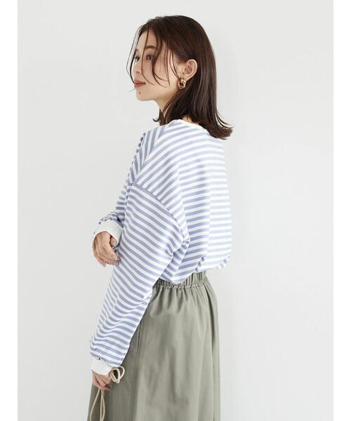 Green　Parks（グリーンパークス）の「ポンチボーダー袖ボリュームプルオーバー＊（Tシャツ/カットソー・レディース・ネイビー/サックスブルー/イエロー・FREE）」の6枚目の写真