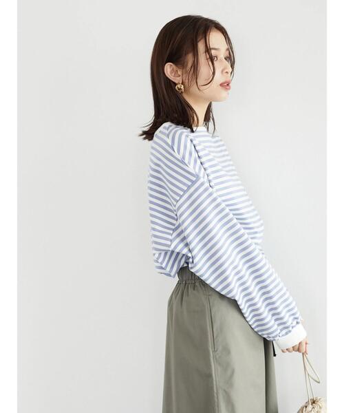 Green　Parks（グリーンパークス）の「ポンチボーダー袖ボリュームプルオーバー＊（Tシャツ/カットソー・レディース・ネイビー/サックスブルー/イエロー・FREE）」の7枚目の写真