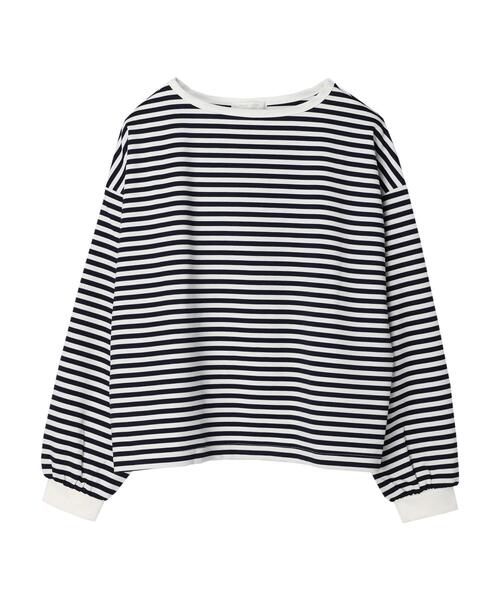 Green　Parks（グリーンパークス）の「ポンチボーダー袖ボリュームプルオーバー＊（Tシャツ/カットソー・レディース・ネイビー/サックスブルー/イエロー・FREE）」の18枚目の写真