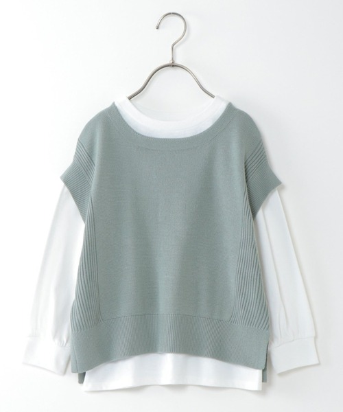 ikka(イッカ)の「【キッズ】【親子リンク】ニットベストアンサンブル(120~160cm)(ベスト・キッズ・ライム/スモークグレー・120/130/140/150/160)」の1枚目の写真