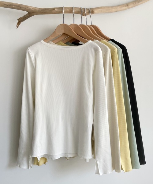 CANAL JEAN（キャナルジーン）の「RED CHOP WORKS(レッドチョップワークス) リブボートネックロングTシャツ（Tシャツ/カットソー・レディース・ホワイト/ブラック/イエロー/グリーン/クリーム・38）」の22枚目の写真