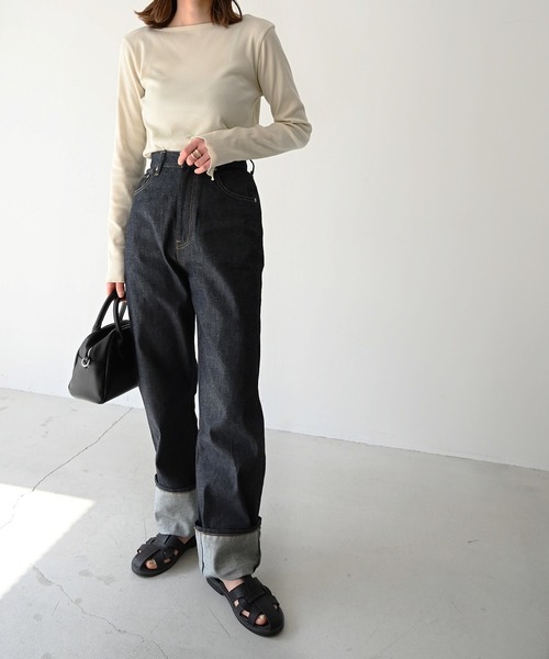 CANAL JEAN（キャナルジーン）の「RED CHOP WORKS(レッドチョップワークス) リブボートネックロングTシャツ（Tシャツ/カットソー・レディース・ホワイト/ブラック/イエロー/グリーン/クリーム・38）」の13枚目の写真