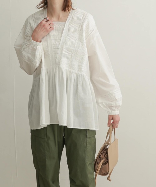 URBANRESEARCHDOORSピンタックレースブラウス