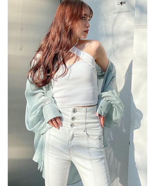 GYDA（ジェイダ）の「SHINY LOOSE シャツ（シャツ/ブラウス・レディース・オフホワイト/イエロー/ミント・FREE）」の4枚目の写真