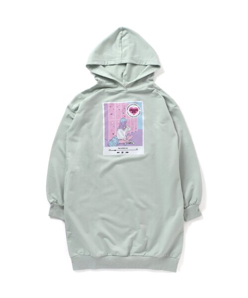 algy(アルジー)の「エモプリントフードワンピ(ワンピース・キッズ・ブラック/ミント/ラベンダー・MEDIUM/SMALL/X-SMALL/XX-SMALL)」の1枚目の写真