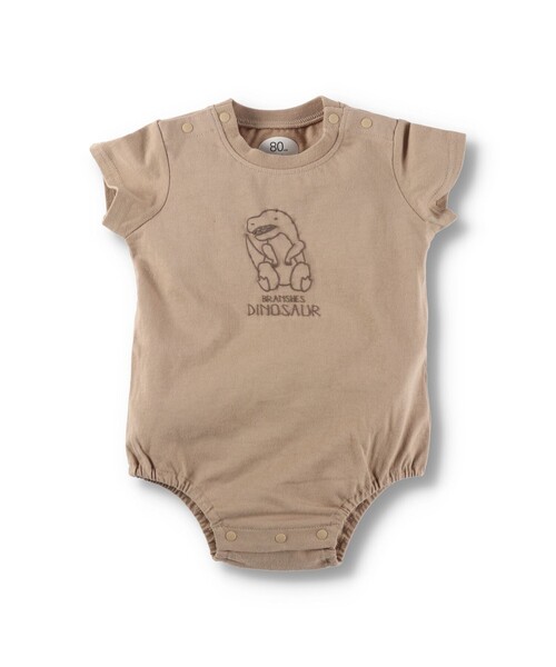 BRANSHES(ブランシェス)の「恐竜プリント半袖ボディスーツ(ロンパース・キッズ・ベージュ/ブルー/ライトグリーン・80/70)」の1枚目の写真