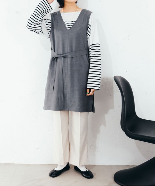 fupel(フぺル)の「ベルト付ジレ(SET UP)(ベスト・レディース・グレイッシュベージュ/グレイッシュブルー/ブラウン・FREE)」の10枚目の写真