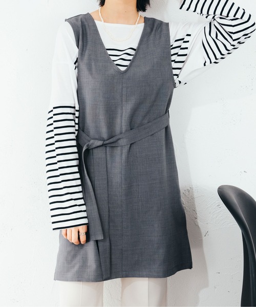 fupel(フぺル)の「ベルト付ジレ(SET UP)(ベスト・レディース・グレイッシュベージュ/グレイッシュブルー/ブラウン・FREE)」の9枚目の写真