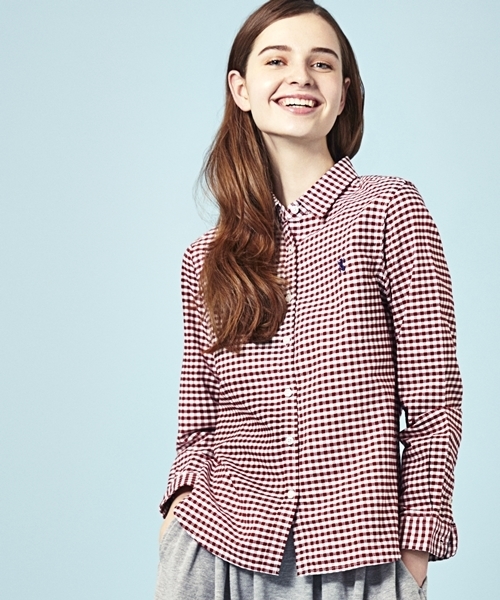 GIORDANO（ジョルダーノ）の「[GIORDANO]ライオン刺繍オックスシャツ（シャツ/ブラウス・レディース・ホワイト/ブルー/サックスブルー/ネイビー/ライトピンク/レッド/パープル系その他・SMALL/LARGE/MEDIUM）」の2枚目の写真