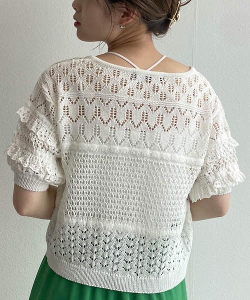 w closet（ダブルクローゼット）の「透かしレース付きカーディガン（カーディガン/ボレロ・レディース・オフホワイト/オレンジ/サックスブルー系・FREE）」の9枚目の写真