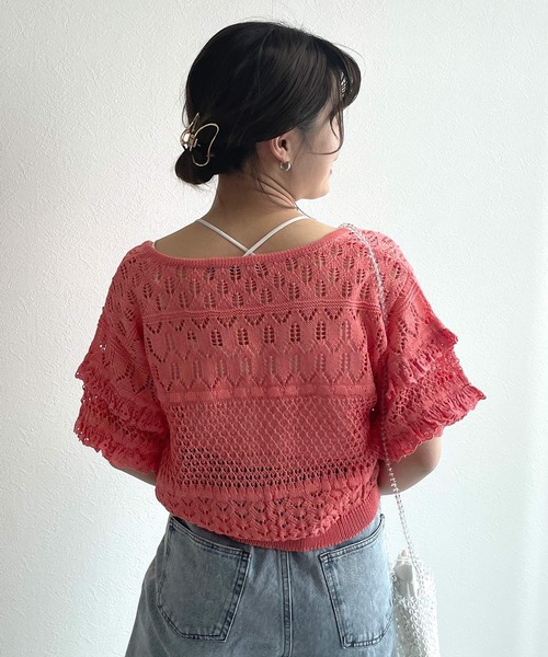 w closet（ダブルクローゼット）の「透かしレース付きカーディガン（カーディガン/ボレロ・レディース・オフホワイト/オレンジ/サックスブルー系・FREE）」の14枚目の写真