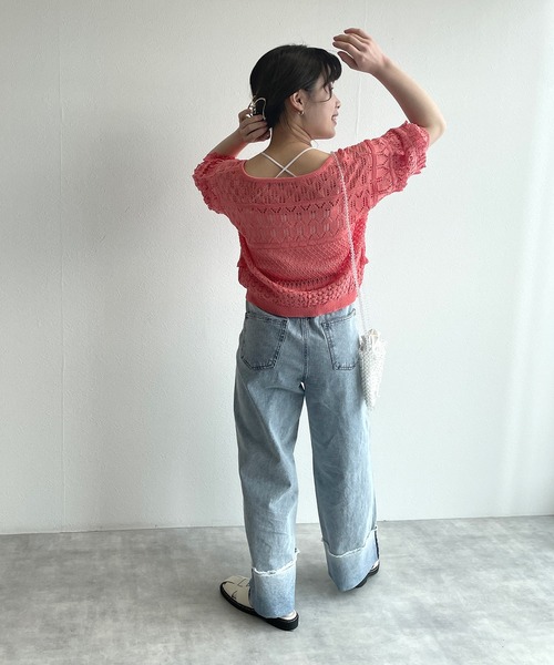 w closet（ダブルクローゼット）の「透かしレース付きカーディガン（カーディガン/ボレロ・レディース・オフホワイト/オレンジ/サックスブルー系・FREE）」の15枚目の写真