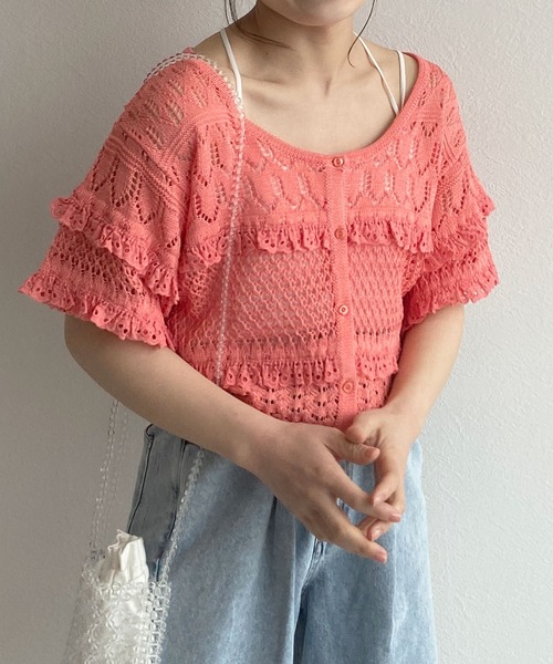 w closet（ダブルクローゼット）の「透かしレース付きカーディガン（カーディガン/ボレロ・レディース・オフホワイト/オレンジ/サックスブルー系・FREE）」の16枚目の写真