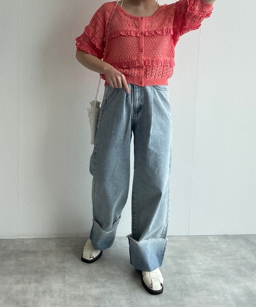 w closet（ダブルクローゼット）の「透かしレース付きカーディガン（カーディガン/ボレロ・レディース・オフホワイト/オレンジ/サックスブルー系・FREE）」の17枚目の写真