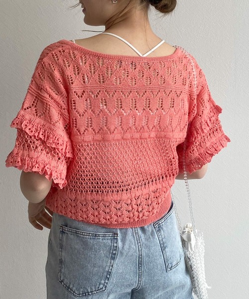 w closet（ダブルクローゼット）の「透かしレース付きカーディガン（カーディガン/ボレロ・レディース・オフホワイト/オレンジ/サックスブルー系・FREE）」の18枚目の写真