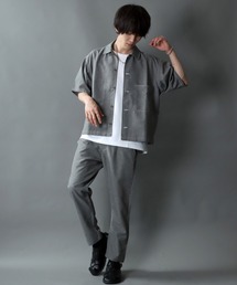 ポリトロ ドレープ ワイド シャツジャケット&テーパードパンツ セットアップ