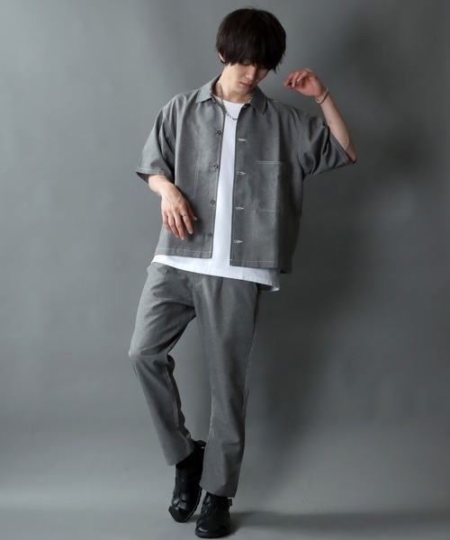 SITRY(シトリー)の「ポリトロ ドレープ ワイド シャツジャケット&テーパードパンツ セットアップ(セットアップ・メンズ・ホワイト/ブラック/グレー/モカ/サックスブルー/ブルー・M/L/XL)」の5枚目の写真