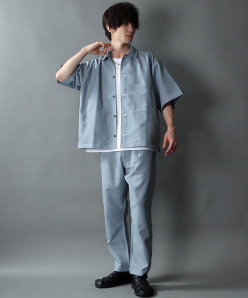 SITRY(シトリー)の「ポリトロ ドレープ ワイド シャツジャケット&テーパードパンツ セットアップ(セットアップ・メンズ・ホワイト/ブラック/グレー/モカ/サックスブルー/ブルー・M/L/XL)」の2枚目の写真